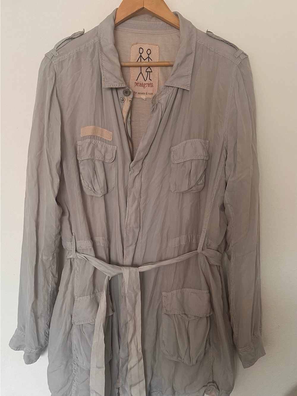 Pete & Greta 100% Silk Utility Jacket with Belt Size M